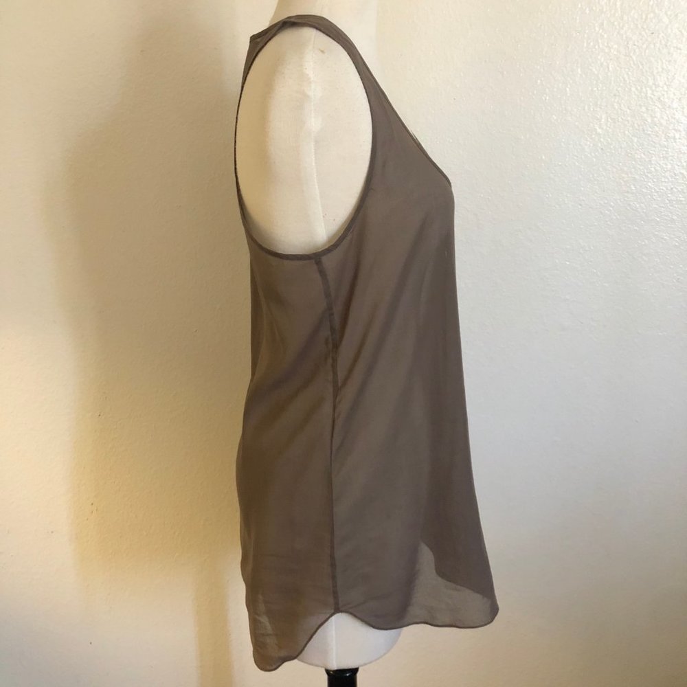 Theory Gray Brown Sheer Button Front Racerback Ov… - image 3